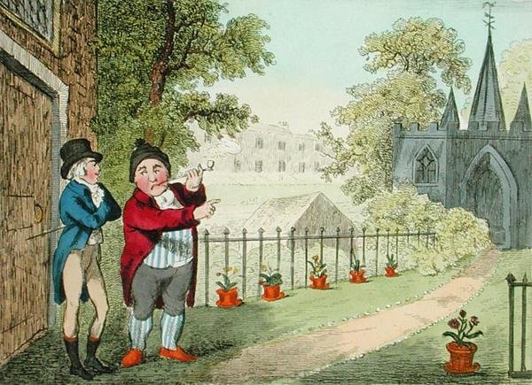 Shewing a Garden, rytowany przez Izaaka Cruikshanka (1756-c.1811), opublikowany 1796 (akwatinta) autorstwa George Moutard (after) Woodward