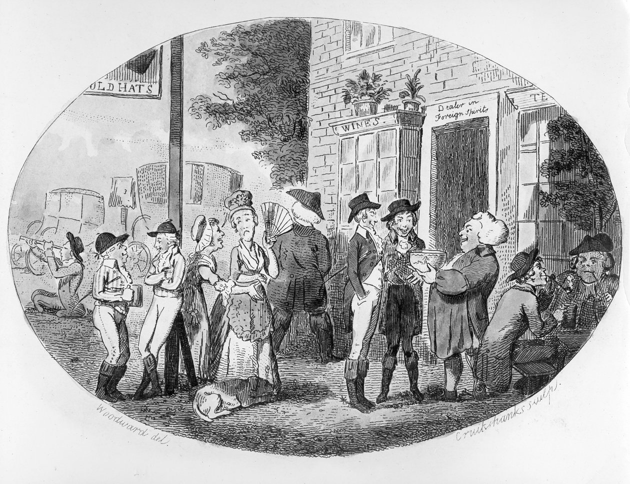 Przed tawerną Old Hats, grawerowaną przez Isaaca Cruikshanka, 1796 autorstwa George Moutard Woodward