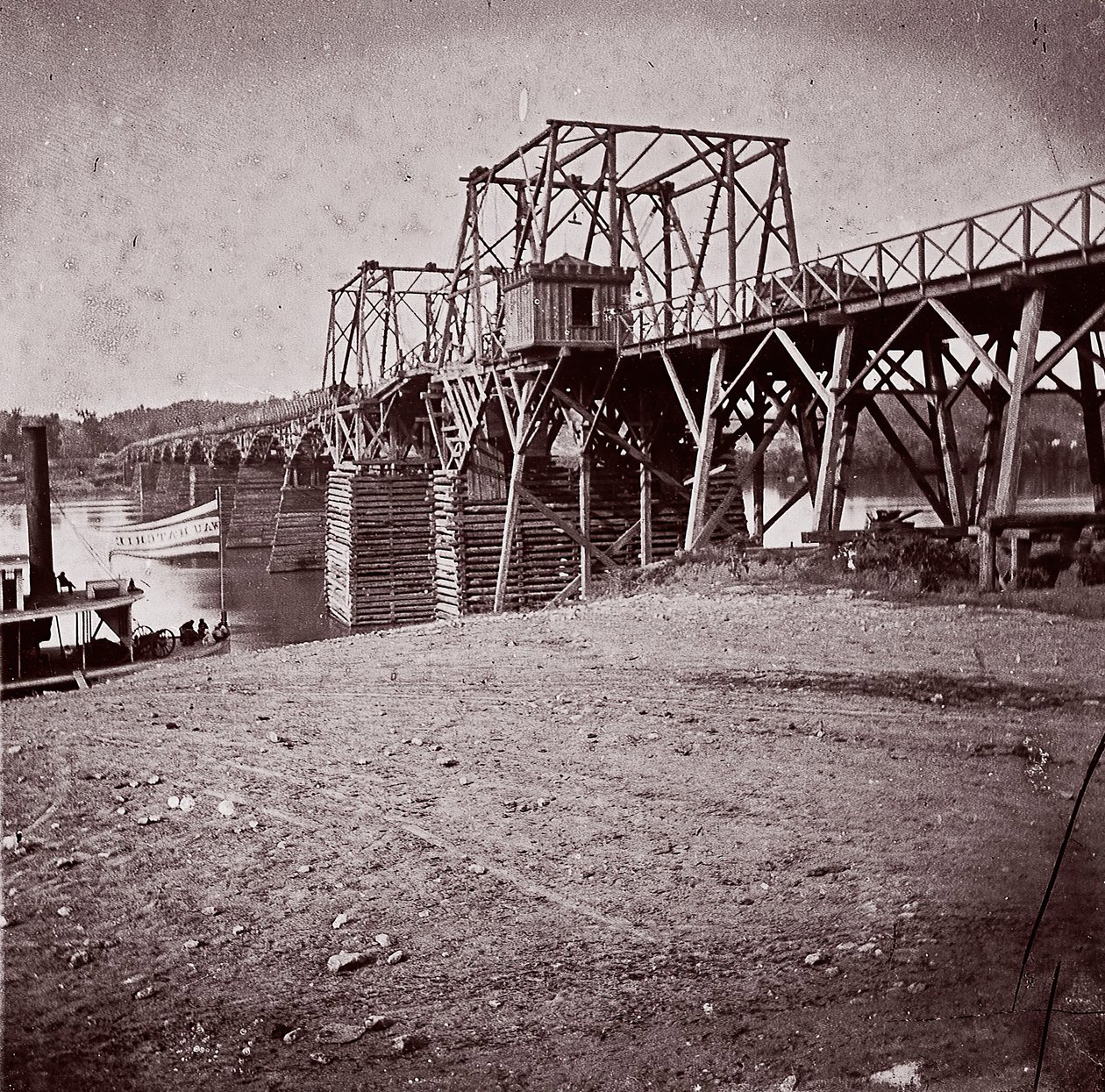 Most na rzece Tennessee w Chattanooga, ca. 1864. autorstwa George N. Barnard