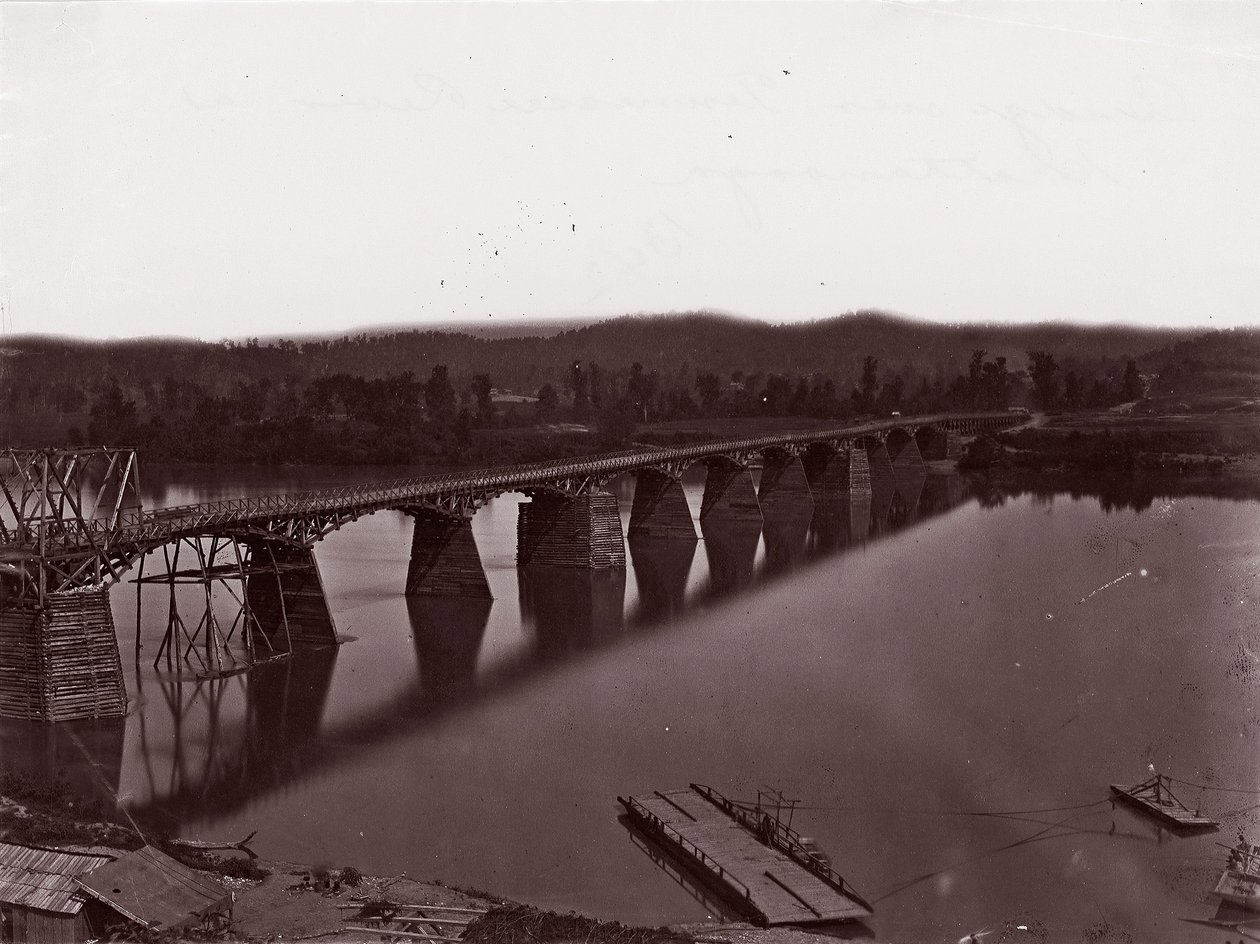 Most nad rzeką Tennessee w Chattanooga, ca. 1864. autorstwa George N. Barnard