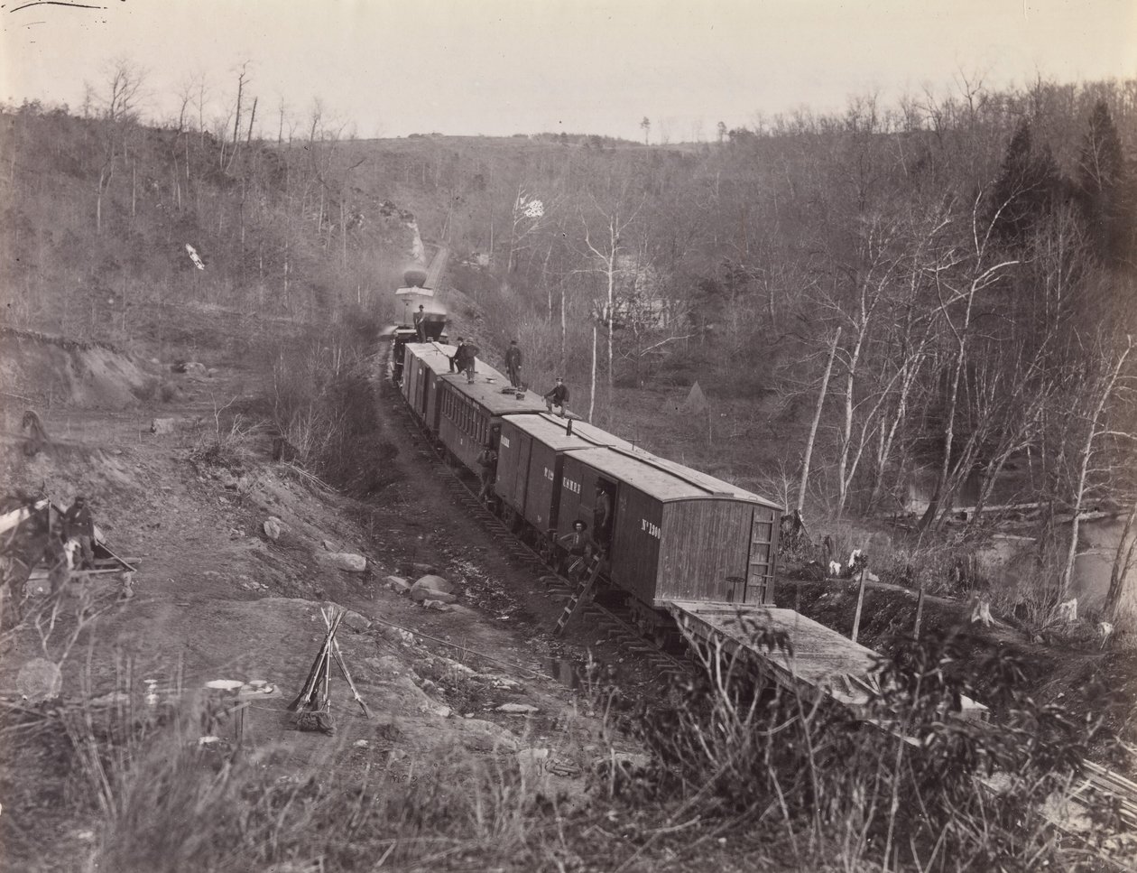 Bieg byka. Orange i Alexandria RR w pobliżu Union Mills, 1861-65. autorstwa George N. Barnard