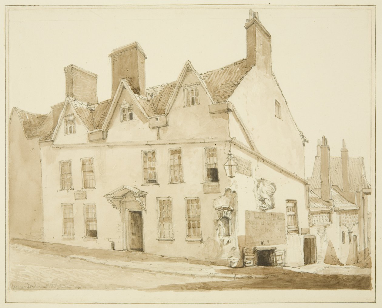 Róg Pipe Lane i Frogmore Street (ołówek i akwarela na papierze) autorstwa George Orleans Delamotte