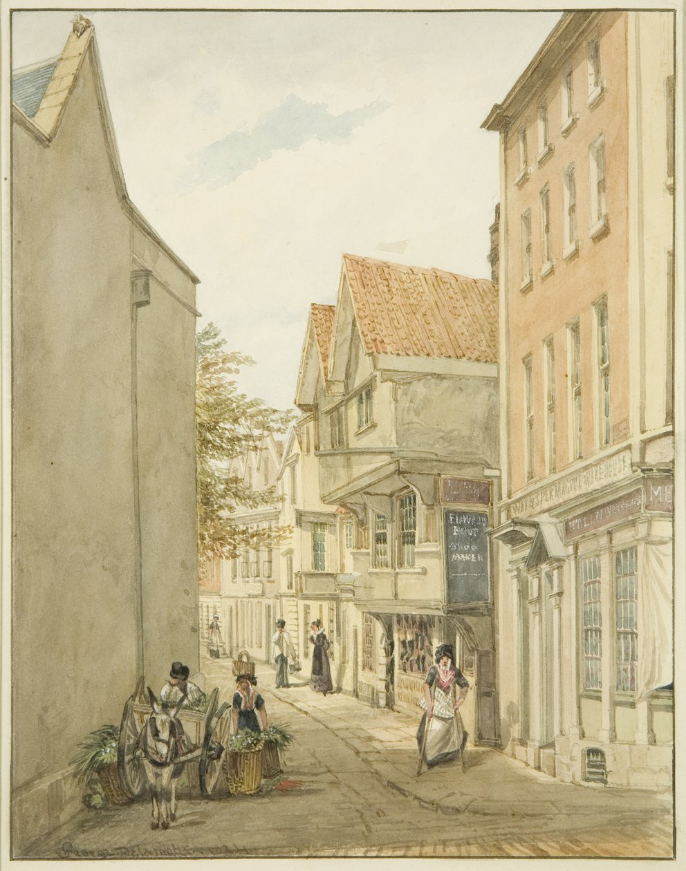 Patrząc w dół Small Street (ołówek i akwarela na papierze) autorstwa George Orleans Delamotte