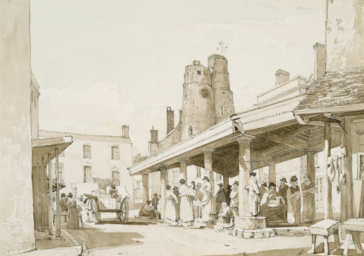 Stary Rynek, Swansea (sepia i ołówek na papierze) autorstwa George Orleans Delamotte