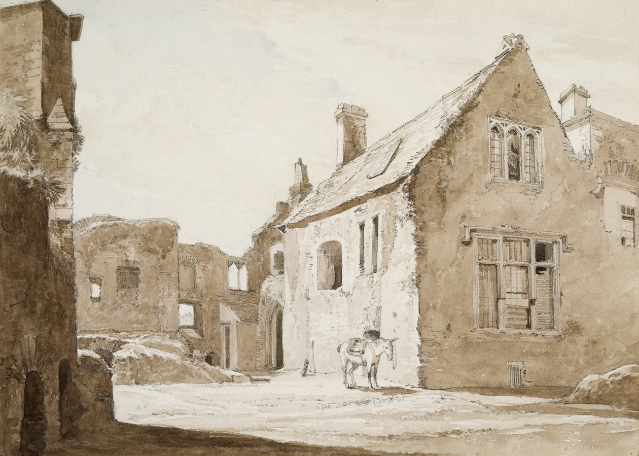 Place House, Swansea (sepia i ołówek na papierze) autorstwa George Orleans Delamotte
