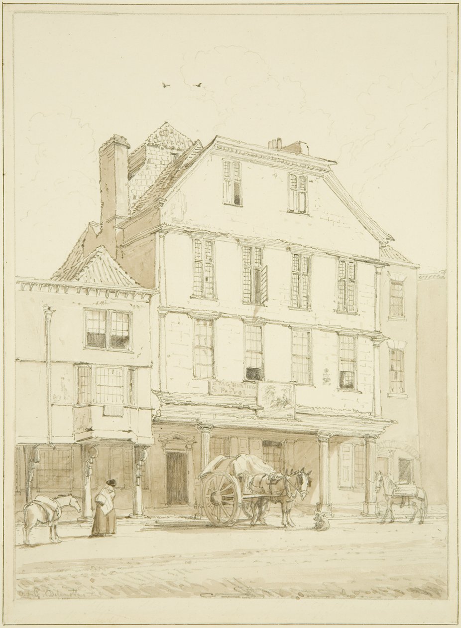 Jeleń i Ogary (Pie Poudre Court) (ołówek i akwarela na papierze) autorstwa George Orleans Delamotte