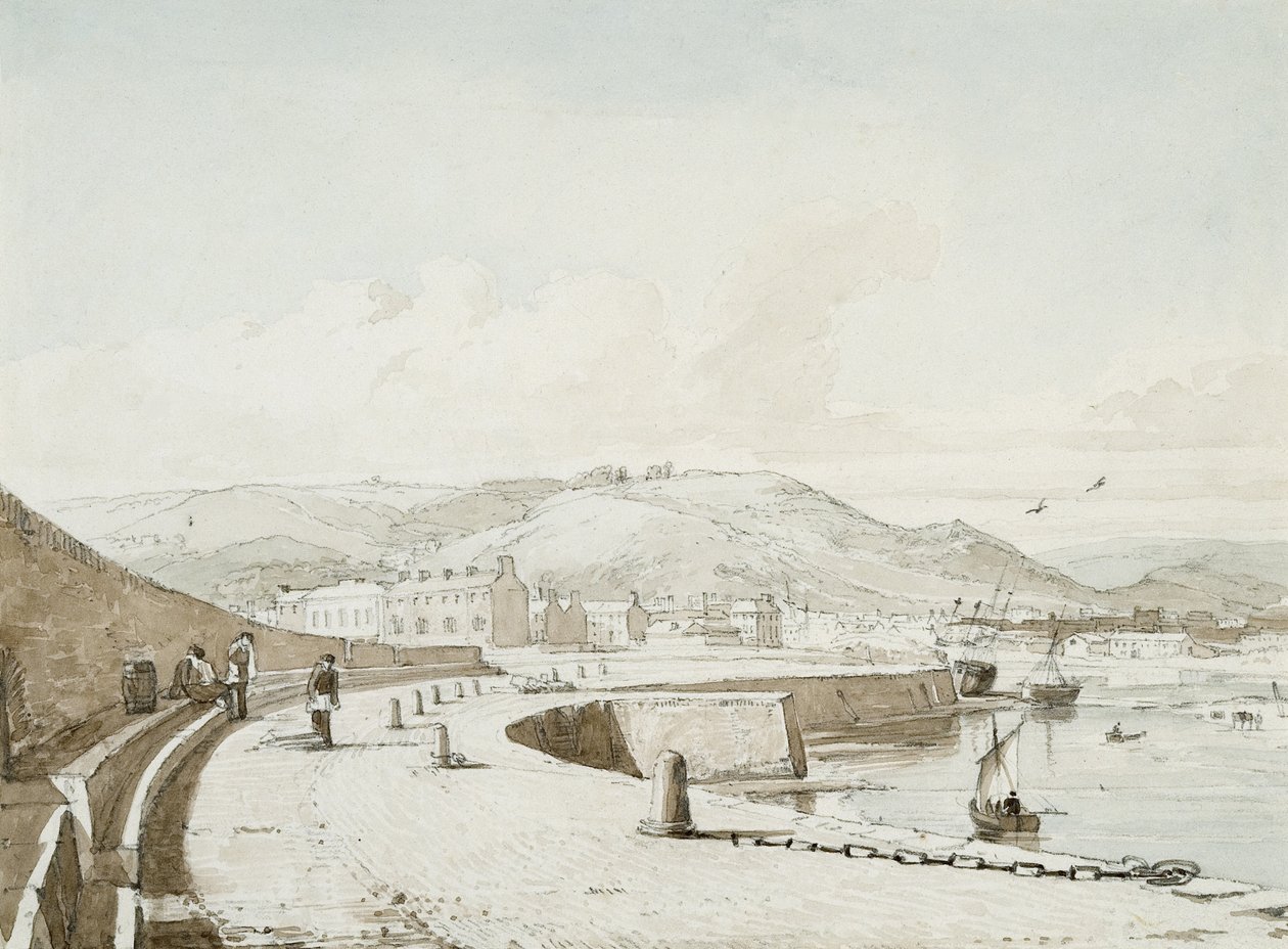 Swansea Harbour (akvarelli ja kynä paperille) kiillotusaine autorstwa George Orleans Delamotte