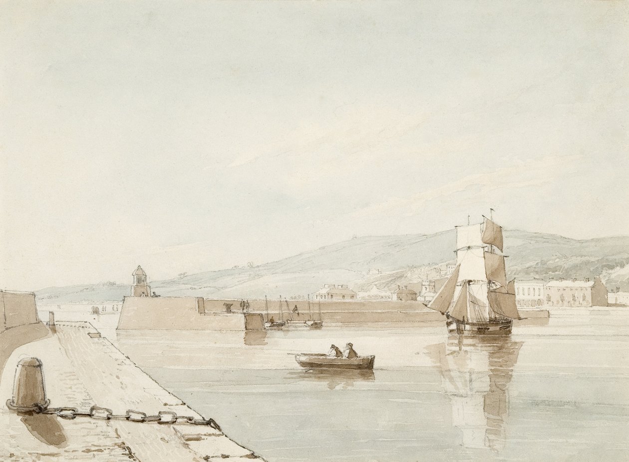 Port Swansea (akwarela i ołówek na papierze) autorstwa George Orleans Delamotte