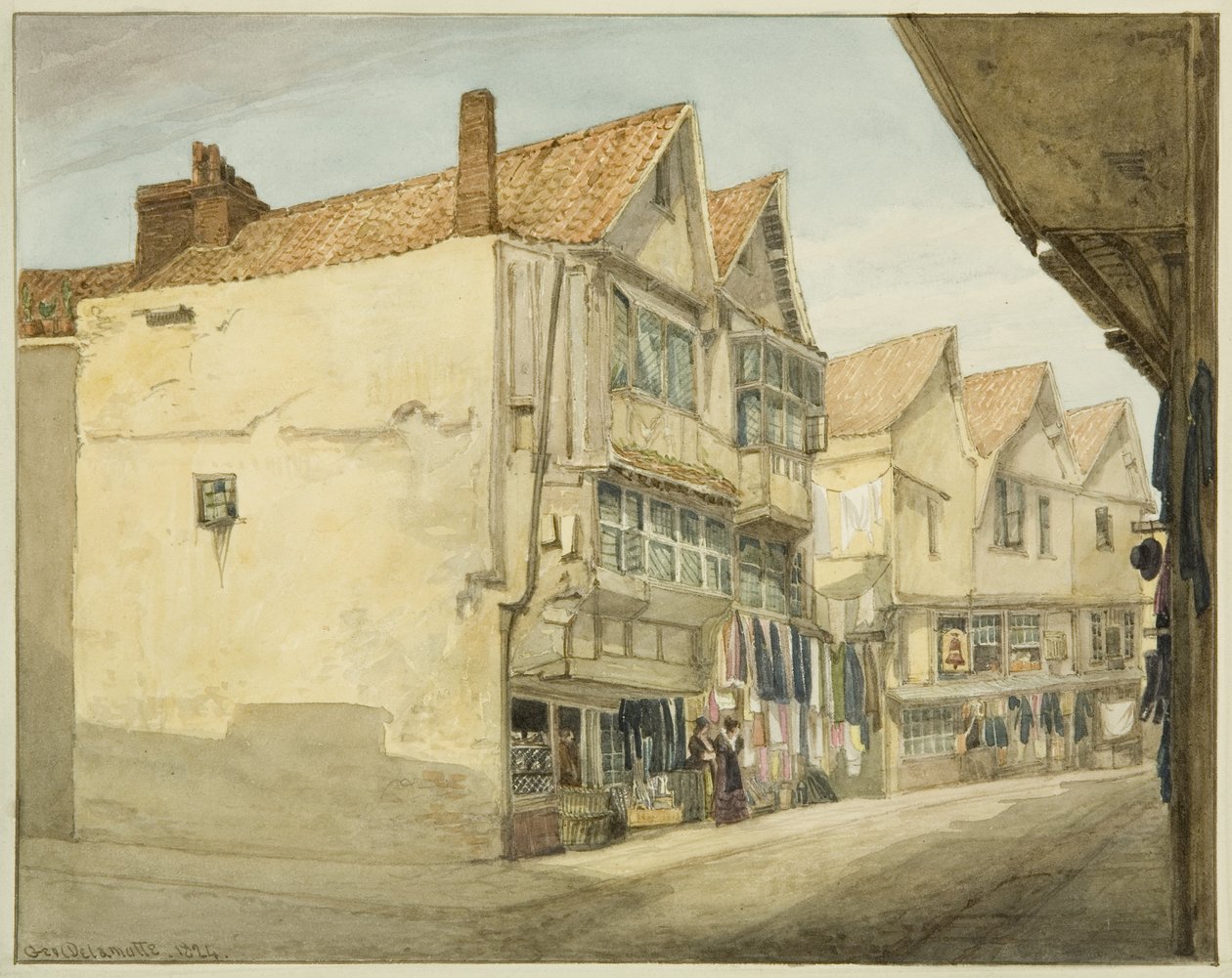 The Pithay (ołówek i akwarela na papierze) autorstwa George Orleans Delamotte