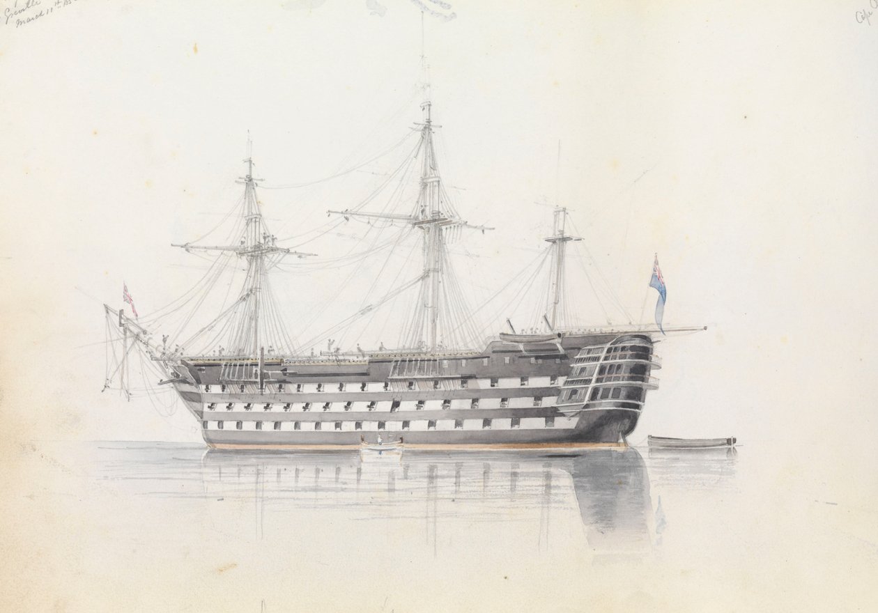 HMS "Trafalgar" w Grand Harbour na Malcie autorstwa George Pechell Mends