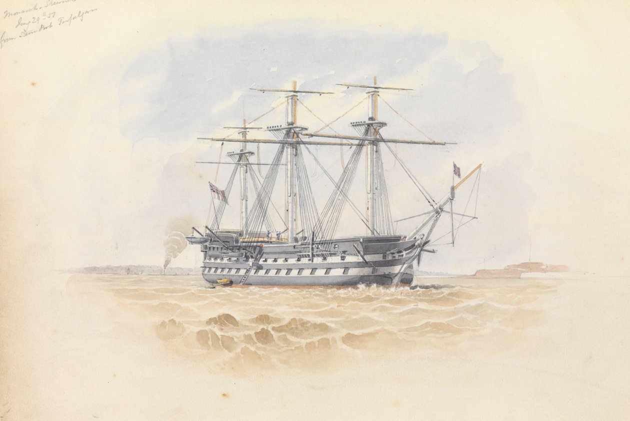Monarch" w Sheerness z "Trafalgar" 29 stycznia 1851 r. autorstwa George Pechell Mends
