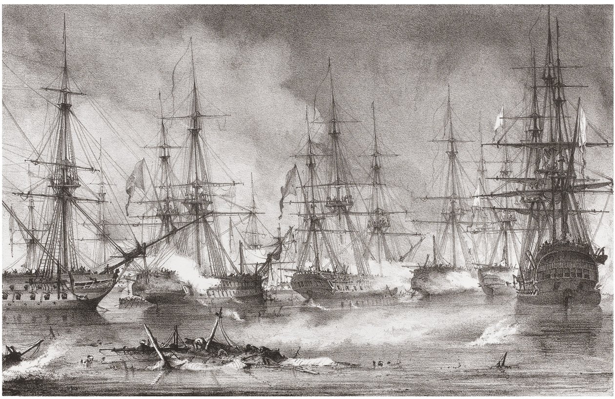 Bitwa morska pod Navarino w dniu 20 października 1827, 1828 autorstwa George Philip Reinagle