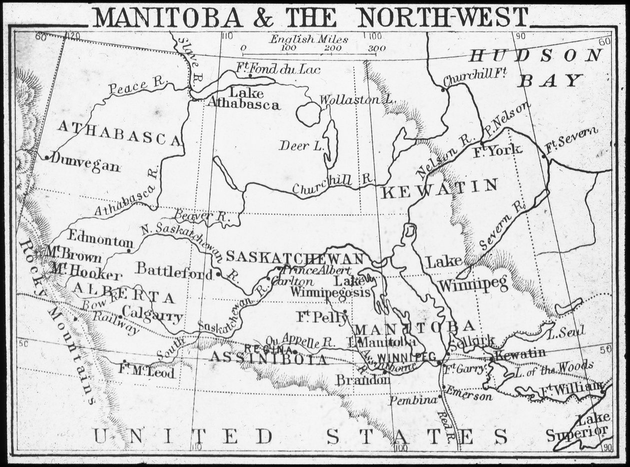 Mapa Manitoby i północno-zachodniej Kanady, ok. 1893 r. autorstwa George Philip and Son Ltd