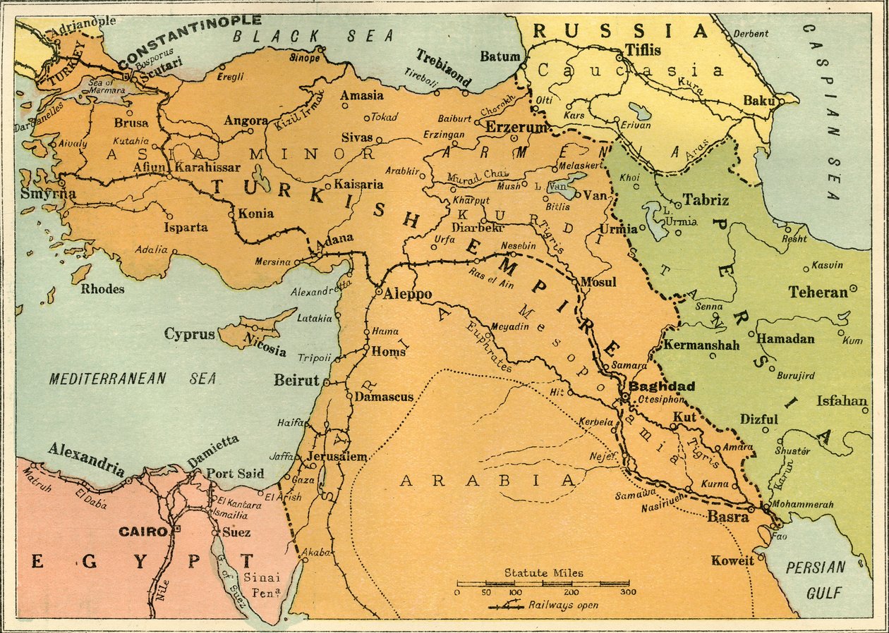 Mapa ilustrująca ekspedycję mezopotamską, 1919. autorstwa George Philip and Son Ltd