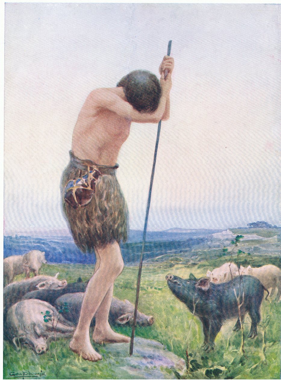 Syn marnotrawny, z The Bible Picture Book wydanej przez Thomasa Nelsona, ok. 1950 autorstwa George Phoenix