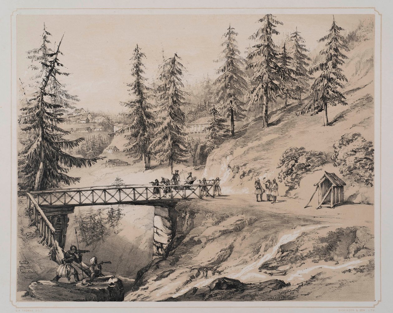 Combermere Bridge, Abbeville i Barretts Boarding House, 1846 r autorstwa George Powell Thomas