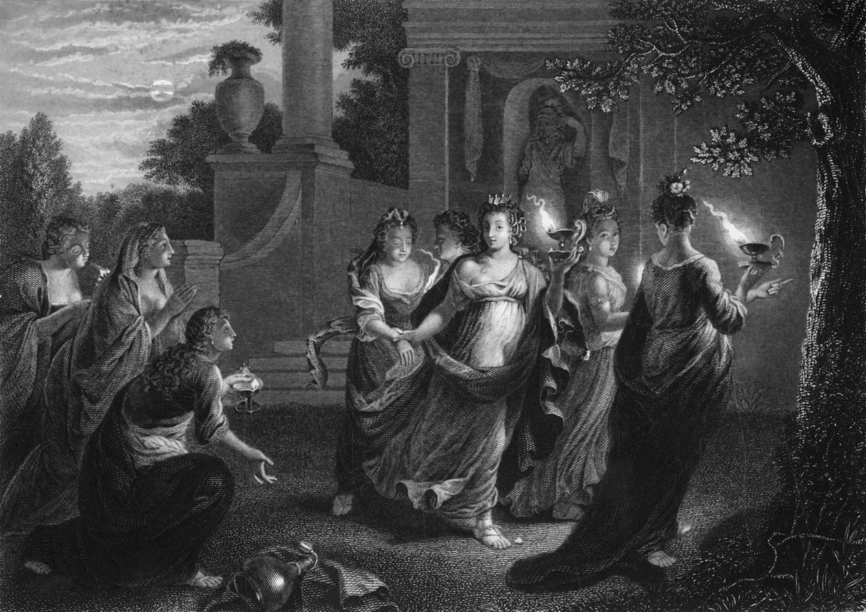 Daj nam swoją oliwę, bo nasze lampy zgasły, ok. 1840 r. autorstwa George Presbury