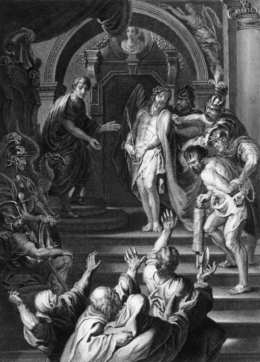 Wołali, mówiąc: Ukrzyżuj go, ukrzyżuj go, ok. 1840 r. autorstwa George Presbury