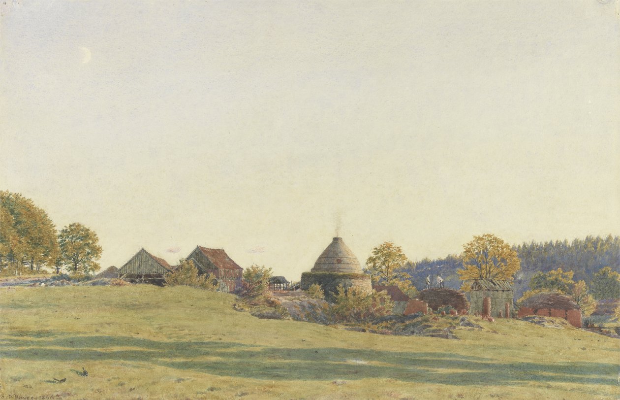 Brickfield przy Pitland Street, Surrey (czarny ołów, toaleta i kolor nadwozia na papierze) autorstwa George Price Boyce