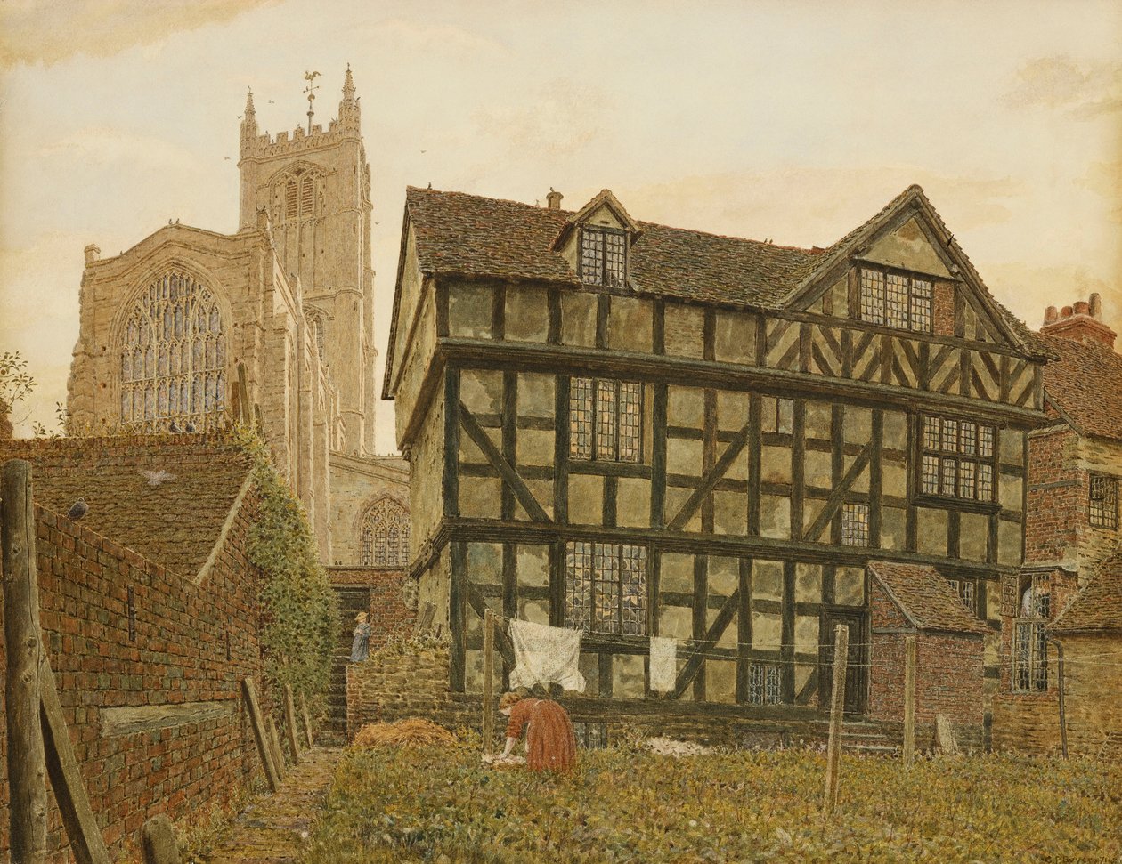Kościół i starożytny niezamieszkany dom w Ludlow, 1871-72 autorstwa George Price Boyce