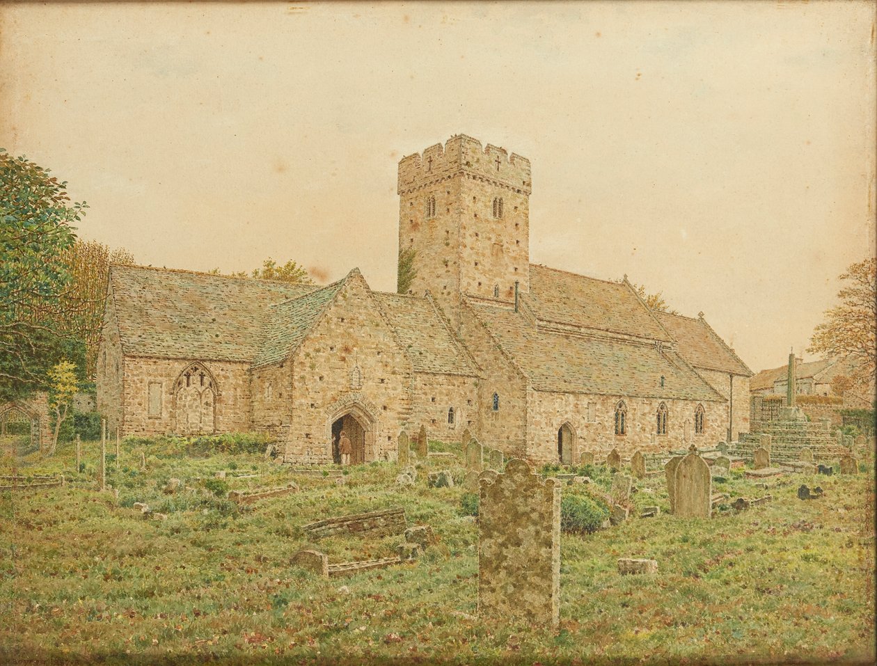 Podwójny kościół św. Illtyda w Llantwit Major, Glamorganshire (akwarela) autorstwa George Price Boyce