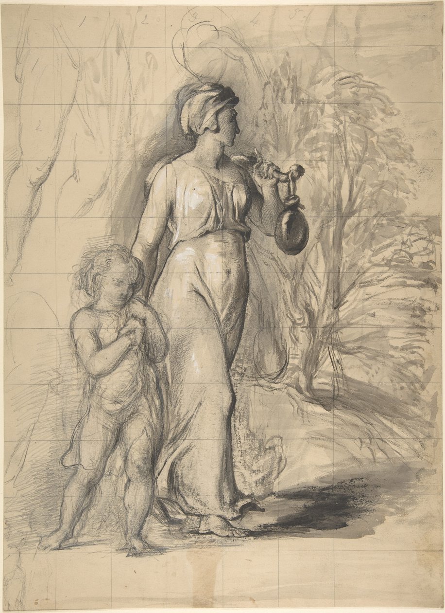 Hagar i Izmael na pustyni (recto); dwa studia portretowe żony artysty oraz studium nogi i torsu (verso) autorstwa George Richmond