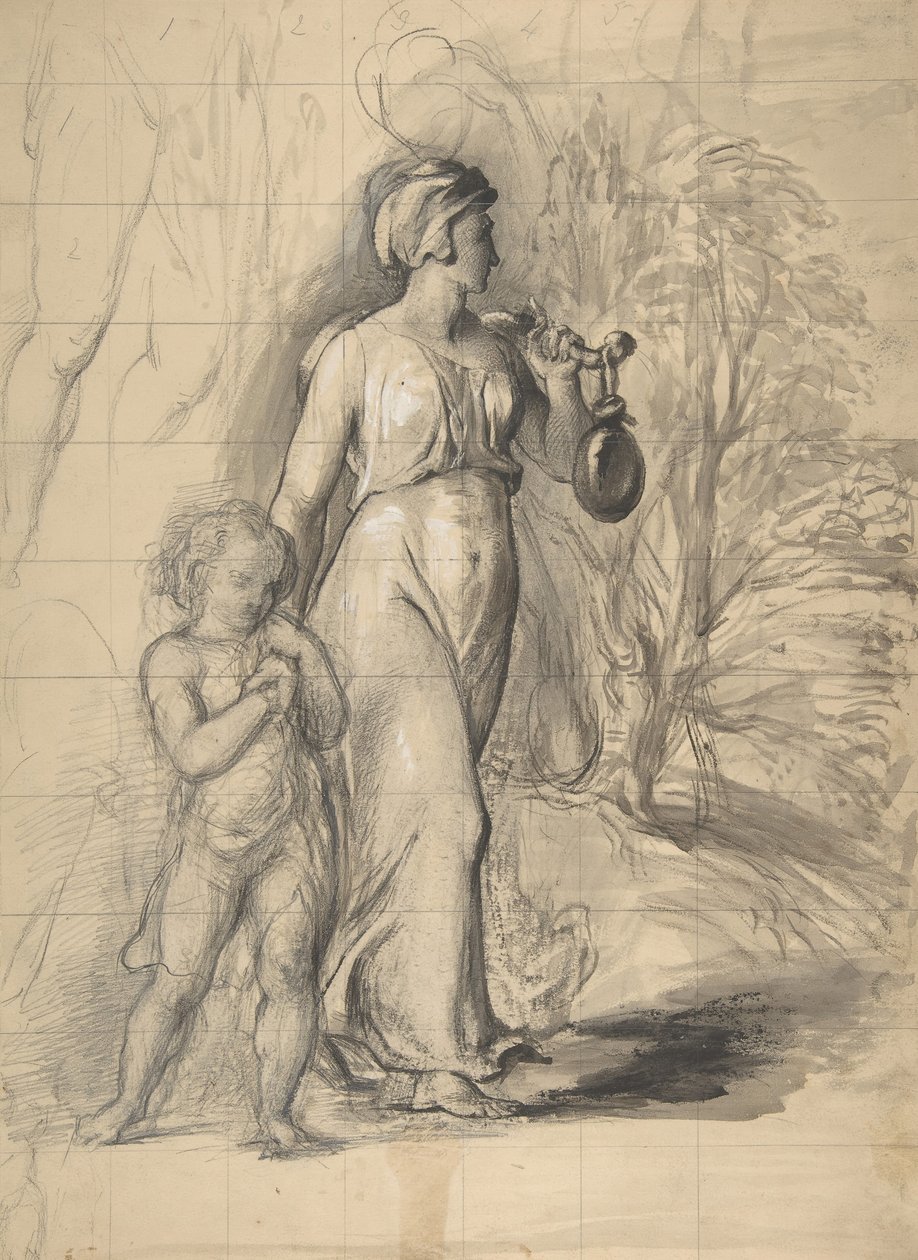 Hagar i Ismael w Wilderness recto, Dwa studia portretowe żony artysty..., 1829-33. autorstwa George Richmond