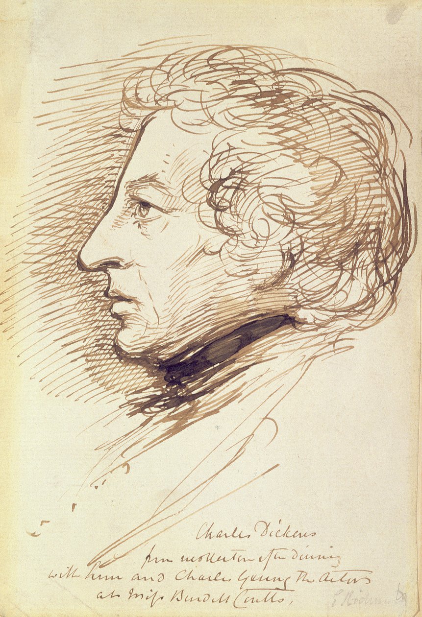 Portret Karola Dickensa (1812-70) (długopis i brązowy tusz na papierze) autorstwa George Richmond