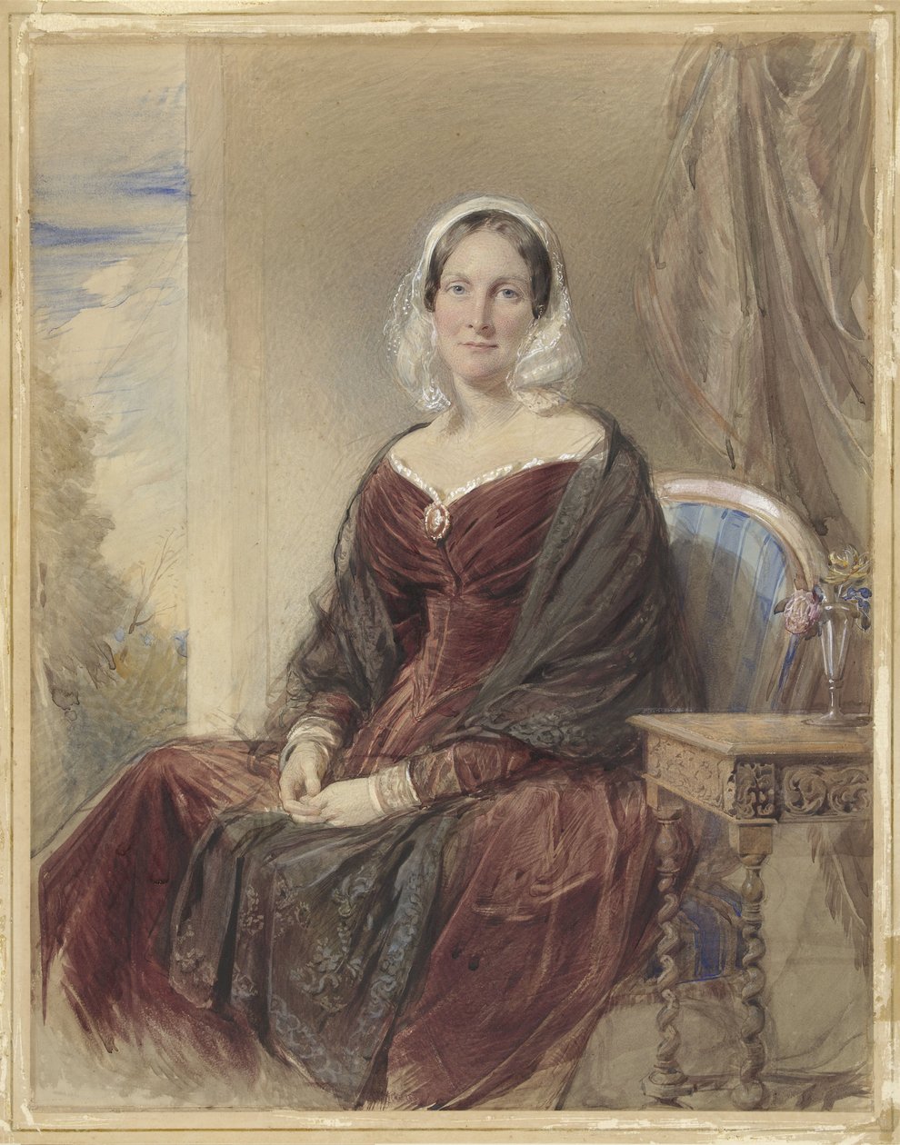 Portret siedzącej damy z widokiem na zewnątrz autorstwa George Richmond