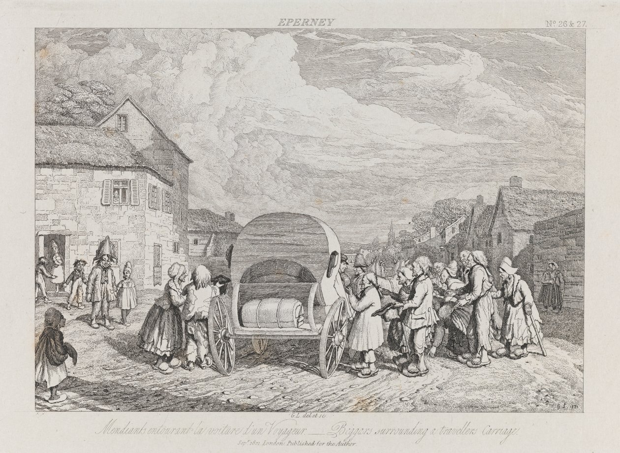 Żebracy, Eperney, ok.1821 (akwaforta) autorstwa George Robert Lewis