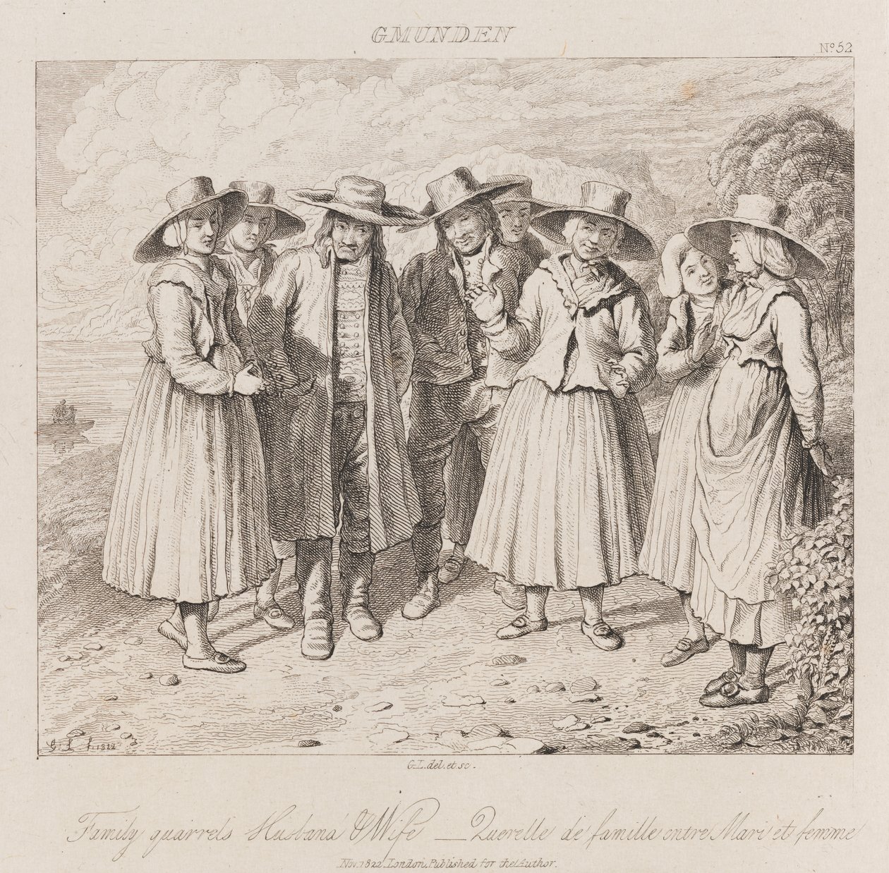 Kłótnia rodzinna, Gmunden, ok. 1821 (akwaforta) autorstwa George Robert Lewis