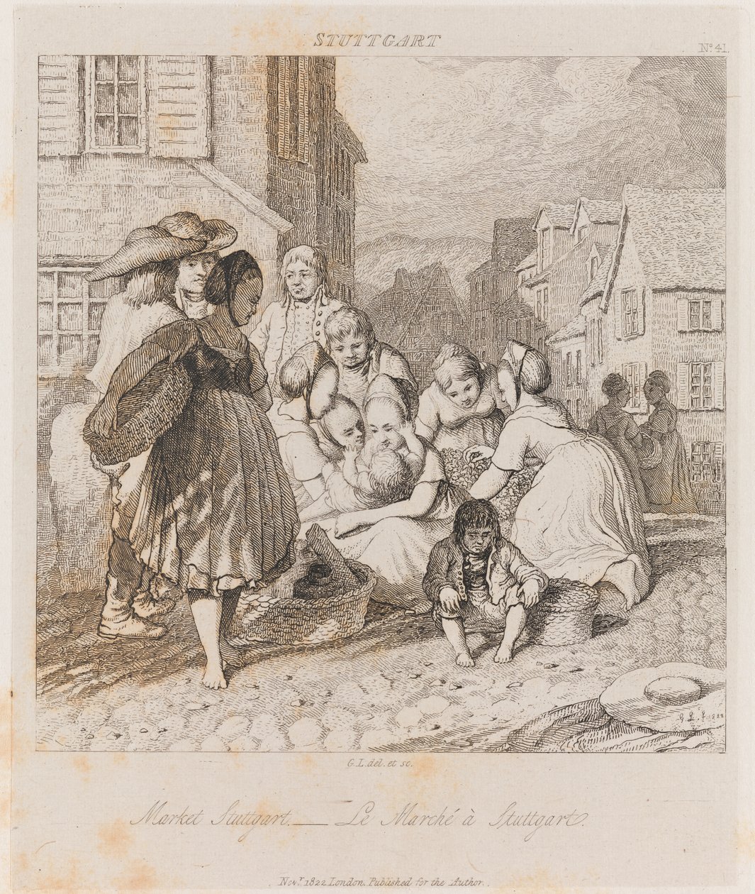 Rynek, Stuttgart, ok.1821 (akwaforta) autorstwa George Robert Lewis