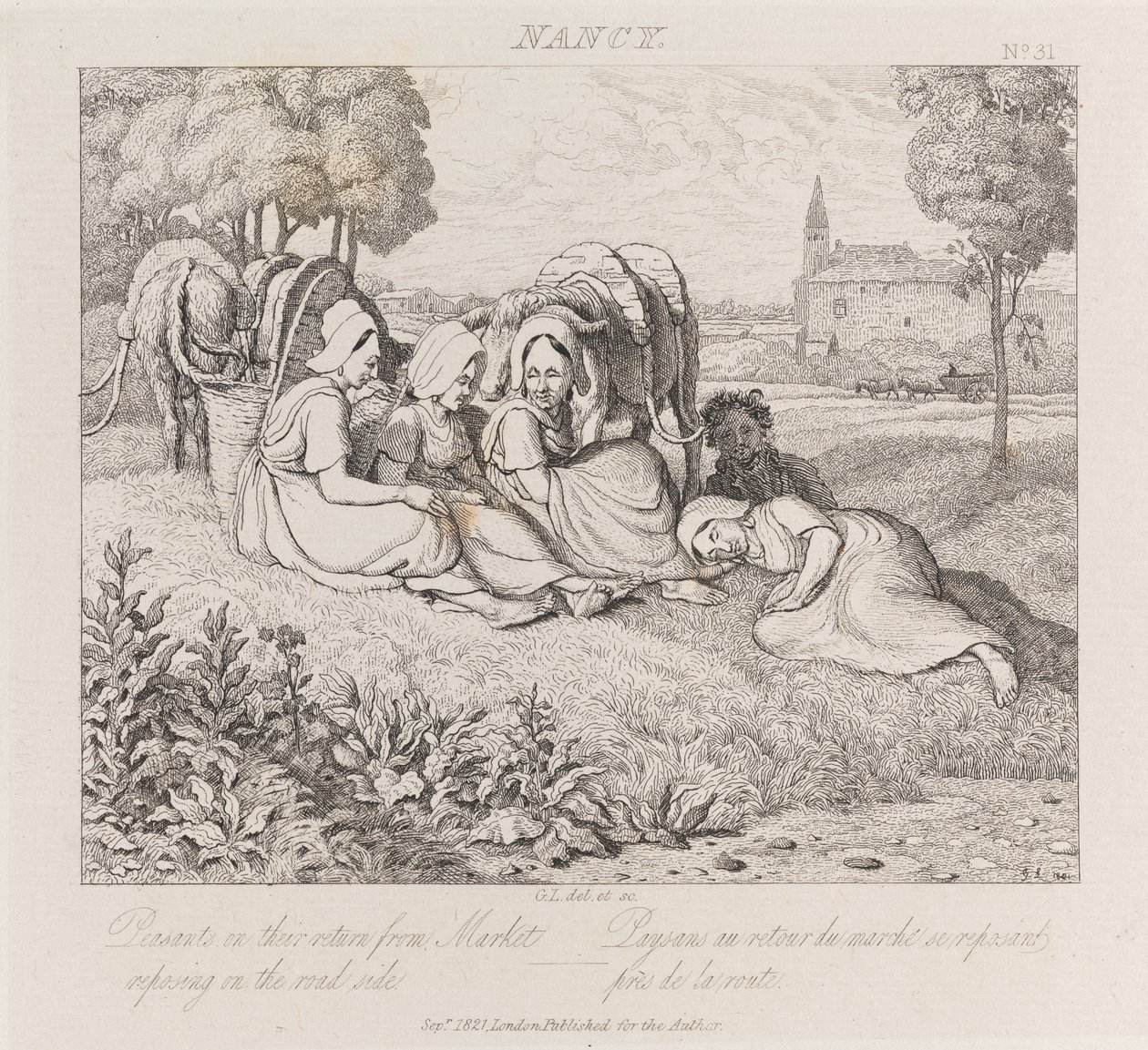 Chłopi powracający z targu, Nancy, ok. 1821 (akwaforta) autorstwa George Robert Lewis