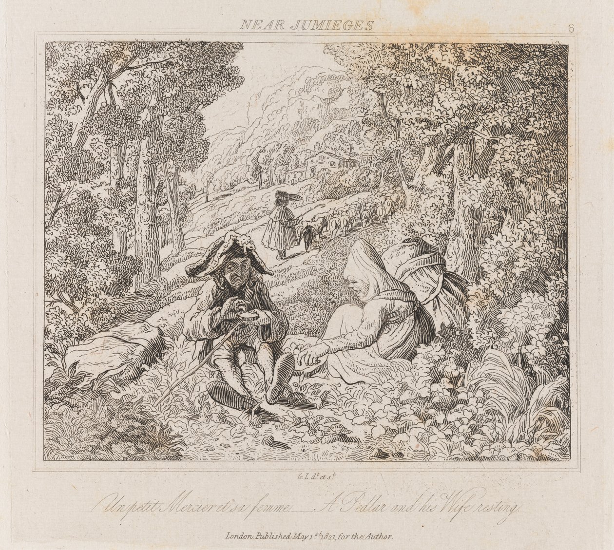 Handlarz i żona w pobliżu Jumieges, c.1821 (akwaforta) autorstwa George Robert Lewis