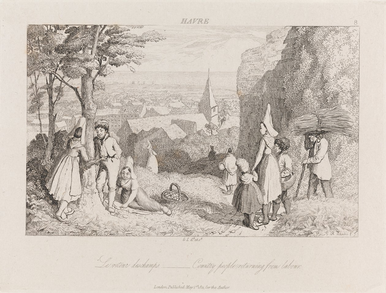 Powrót z pracy, Hawr, ok. 1821 (akwaforta) autorstwa George Robert Lewis