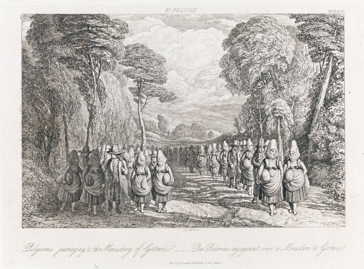 St. Polten - Pilgrims, ok. 1821 (akwaforta) autorstwa George Robert Lewis