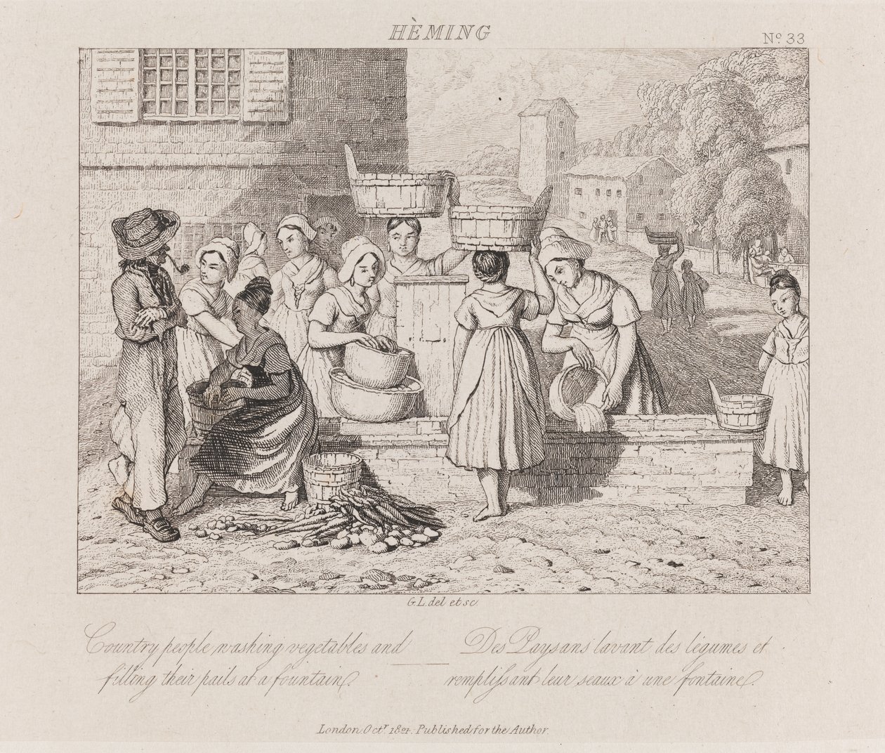 Mycie warzyw, Heming, ok. 1821 (akwaforta) autorstwa George Robert Lewis