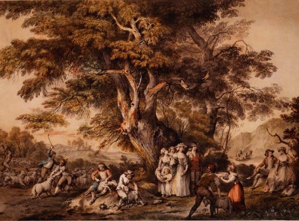 Lato: Strzyżenie owiec, ok. 1780 (akwarela i kolor ciała na papierze) autorstwa George Robertson