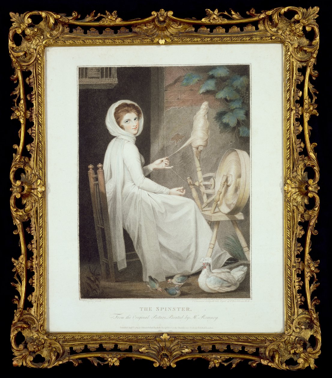 The Spinner (ryc. Thomasa Cheesmana, według G. Romneya, opublikowana przez Johna i Josiaha Boydellów 1789) autorstwa George Romney