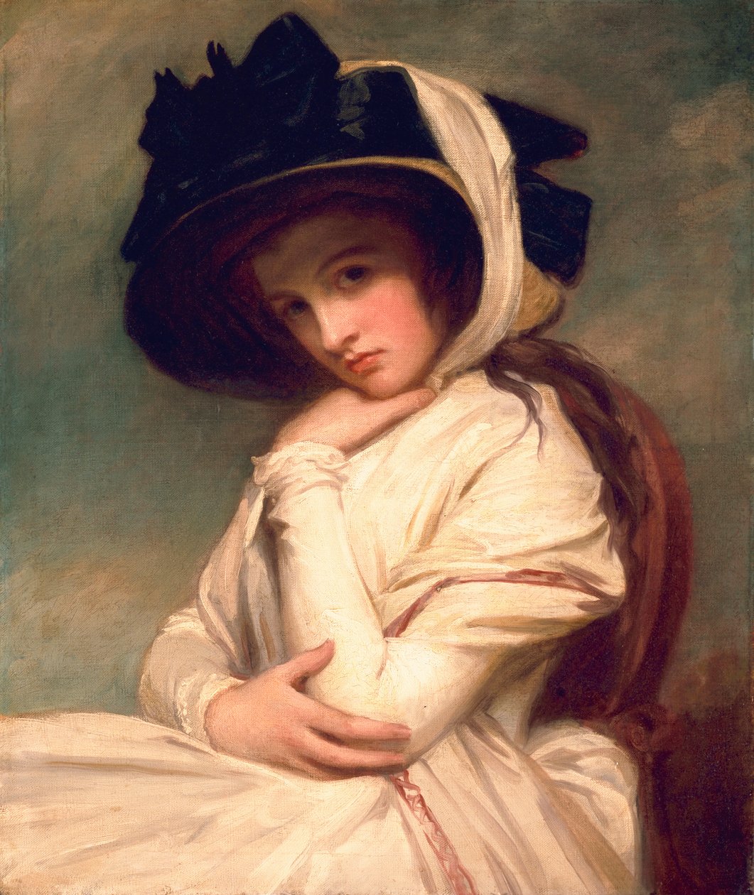 Emma Hart, późniejsza Lady Hamilton, w kapeluszu słomkowym, ok. 1782-94 autorstwa George Romney