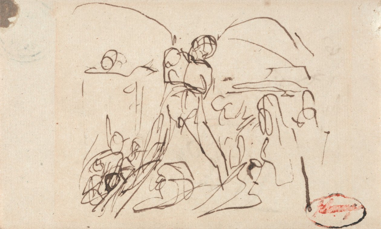Kompozycja figuralna; prawdopodobnie Samson i Dalila autorstwa George Romney
