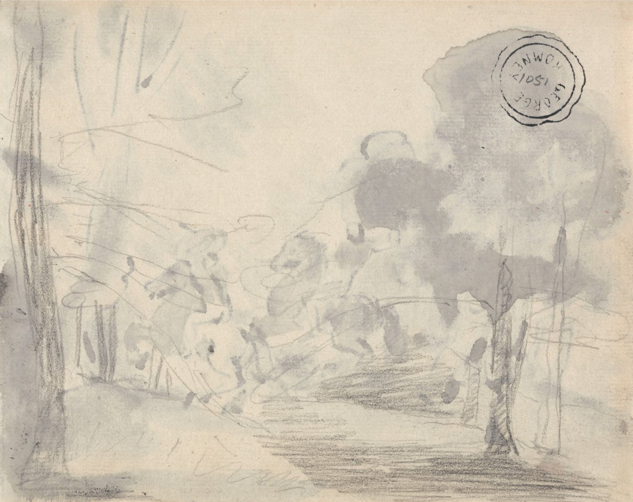 Polana z drzewami autorstwa George Romney