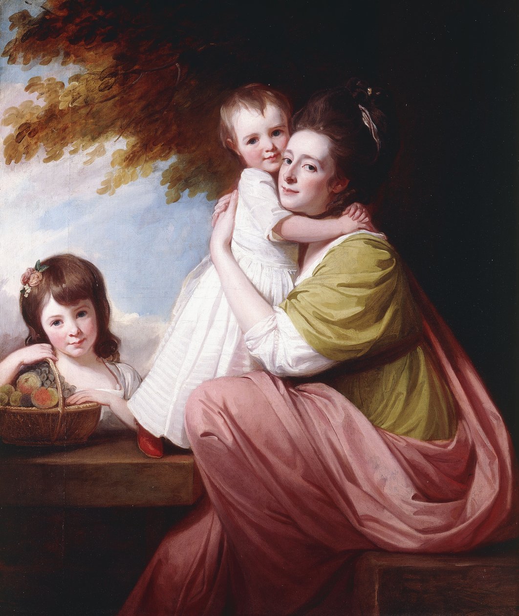 Portret grupowy Dorothy Stables i jej córek, Harriet i Marii, trzy czwarte długości, 1777-78 autorstwa George Romney