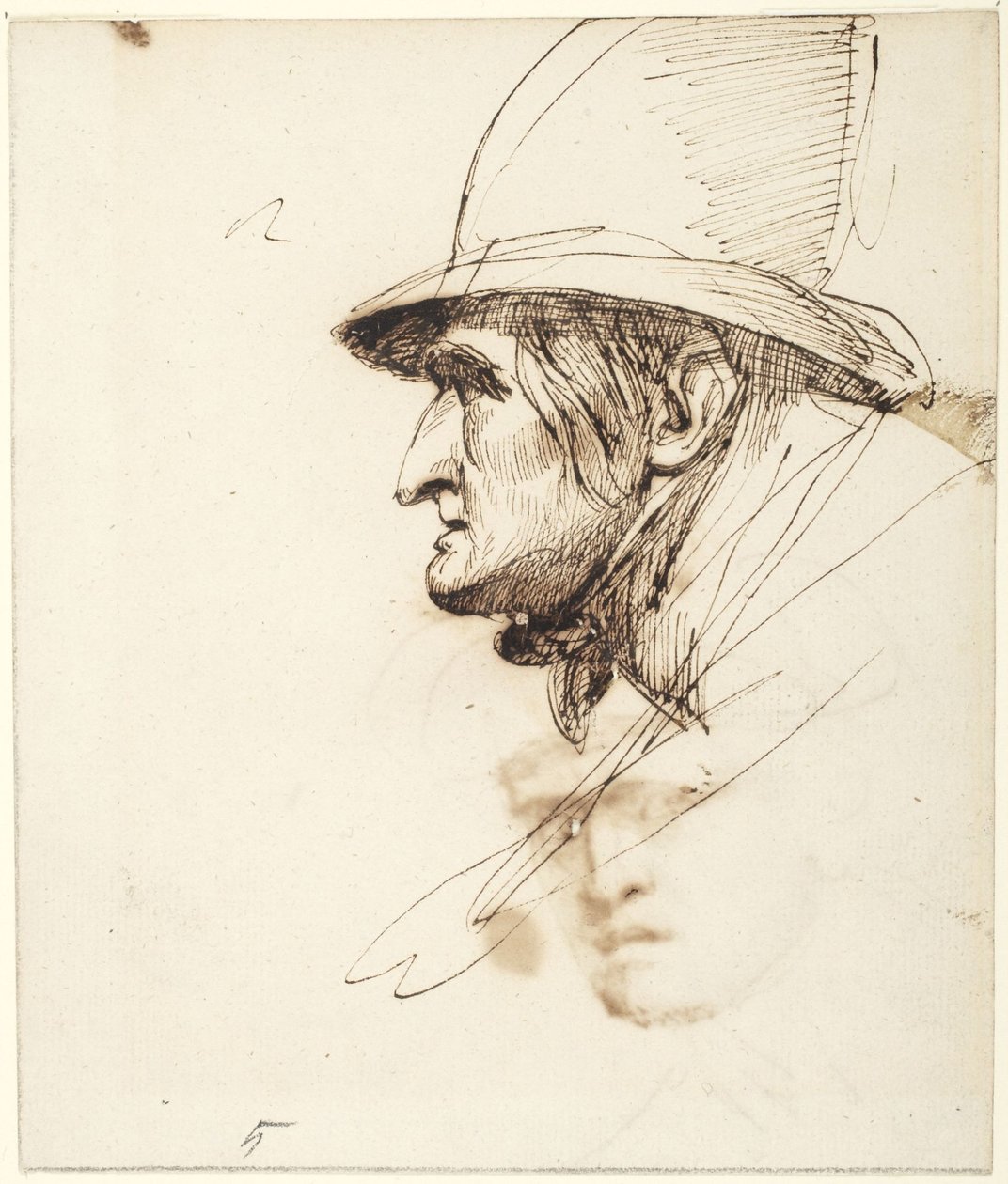 Głowa mężczyzny widziana z profilu, w dużym kapeluszu autorstwa George Romney