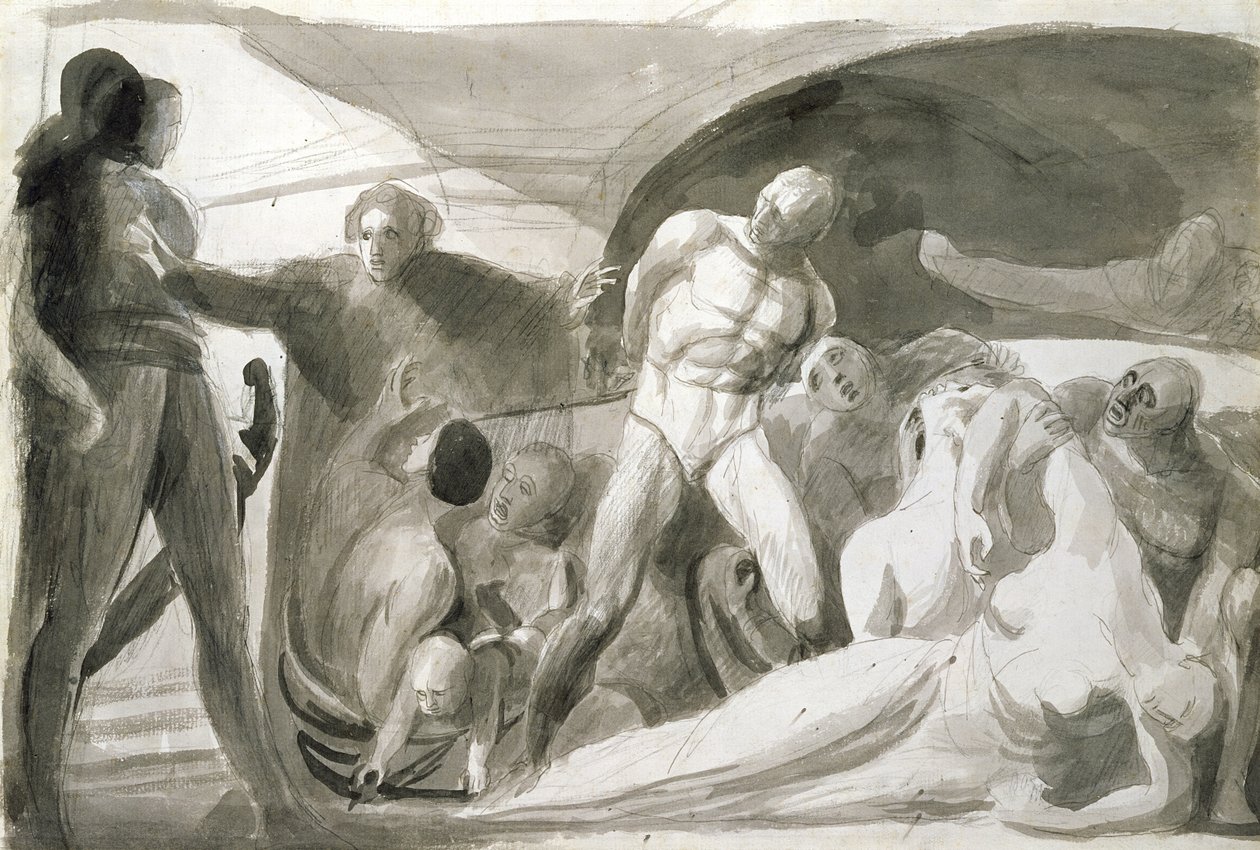 Howard z wizytą w lazarecie (pióro i atrament i pranie na papierze) autorstwa George Romney