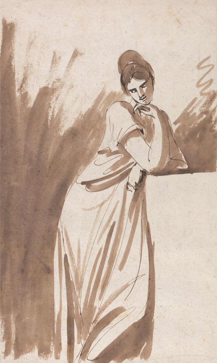 Dama oparta o cokół (prawdopodobnie szkic do obrazu „Panna Woodley”) autorstwa George Romney