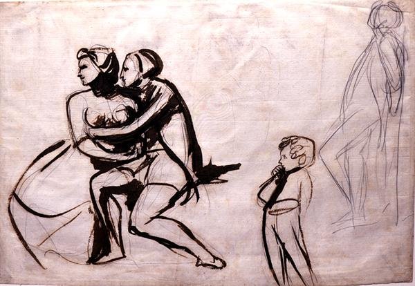 Kochankowie ścigani przez dziecko (piórko i tusz) autorstwa George Romney