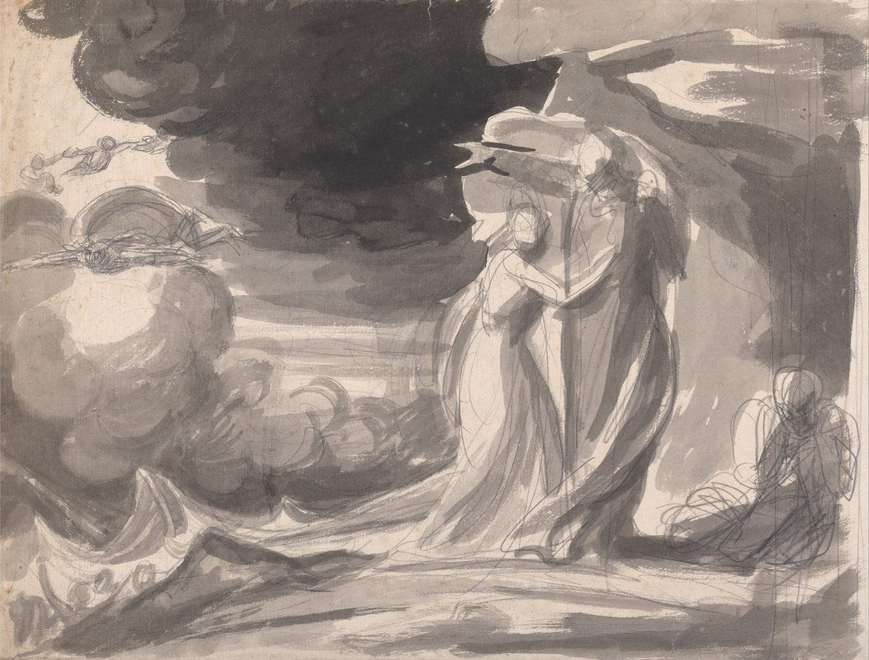Miranda, Prospero i Kaliban: Burza autorstwa George Romney