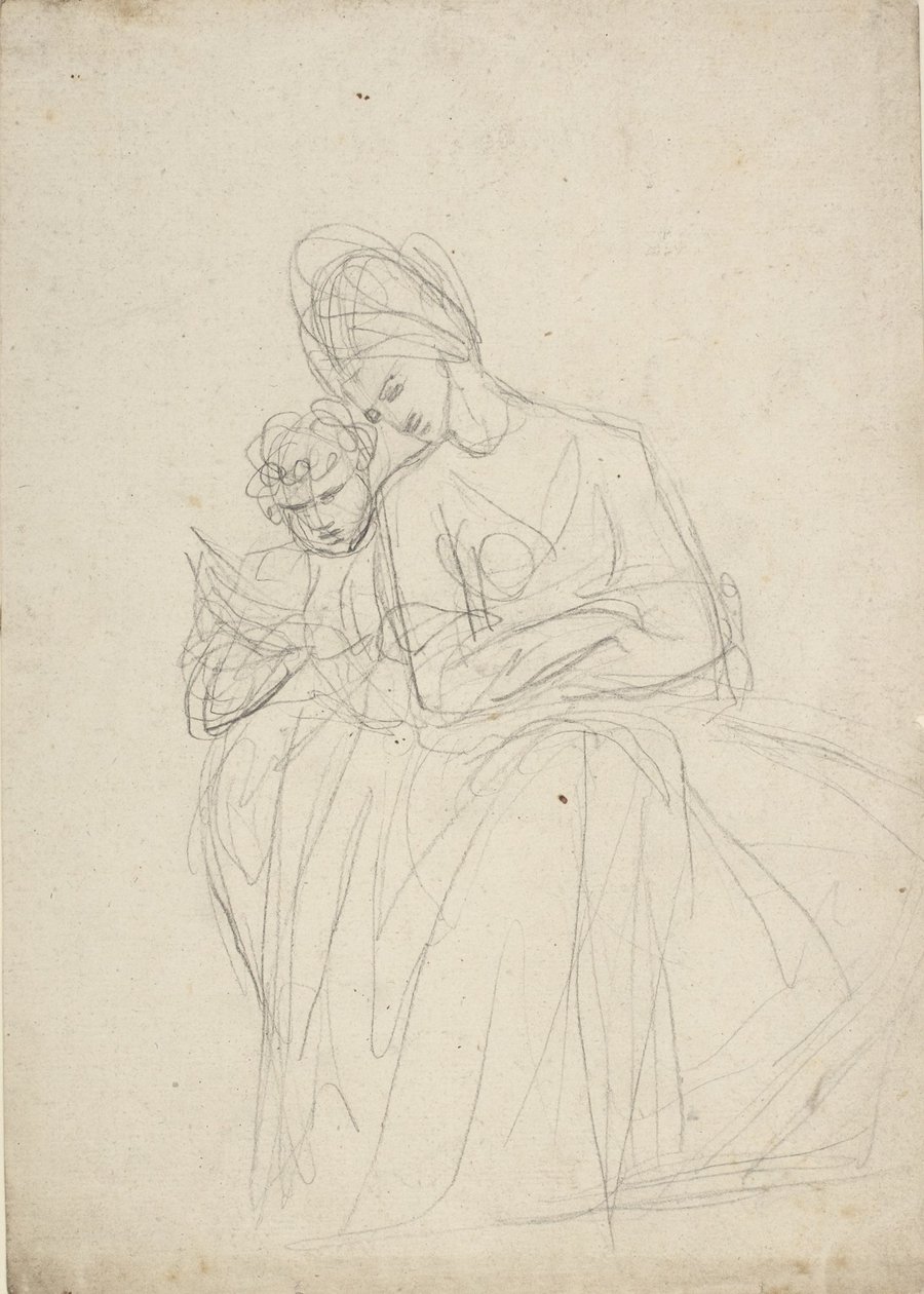 Studium portretowe przedstawiające siedzącą kobietę z dzieckiem autorstwa George Romney