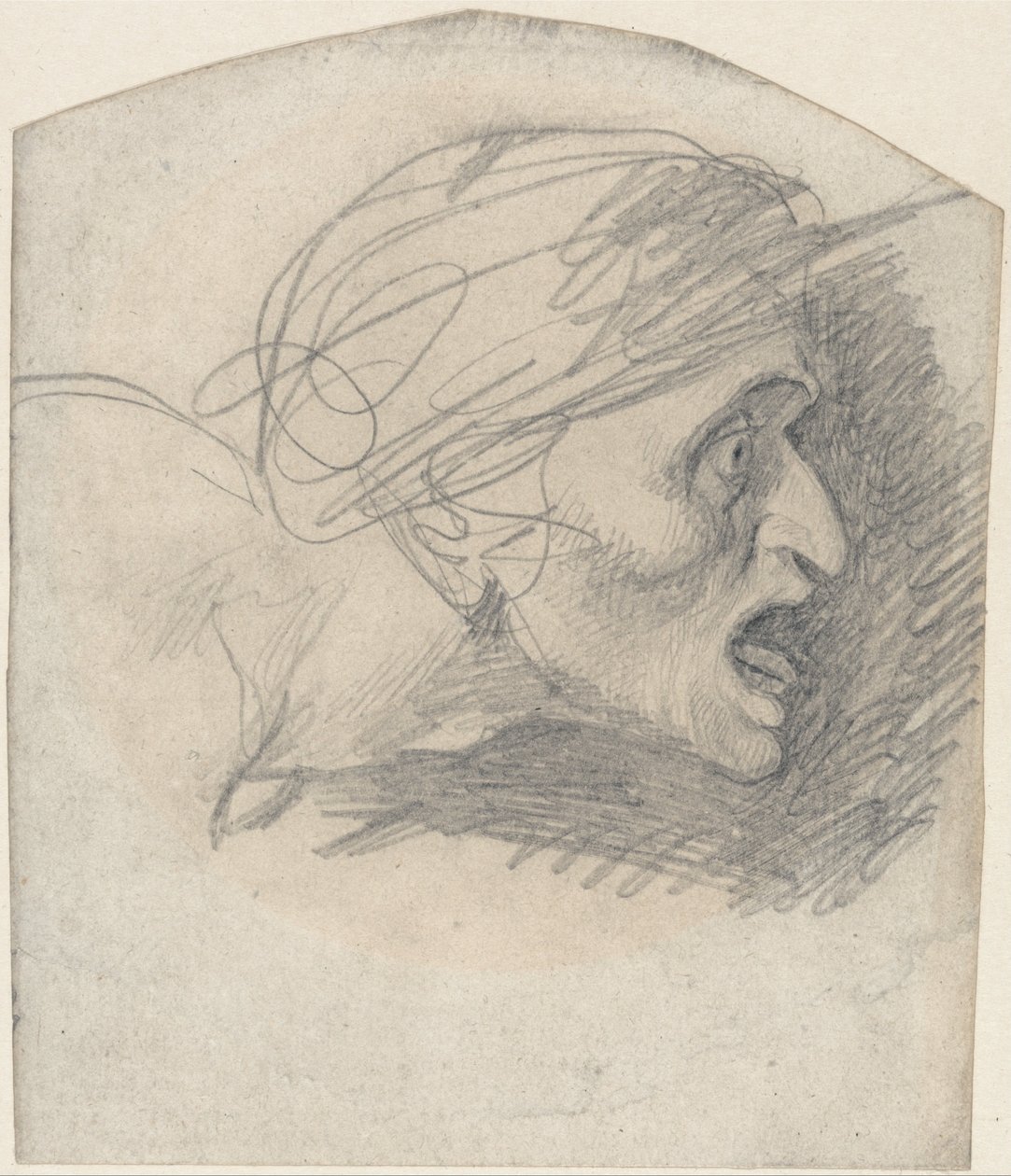 Profil groteskowej głowy zwróconej w prawo autorstwa George Romney